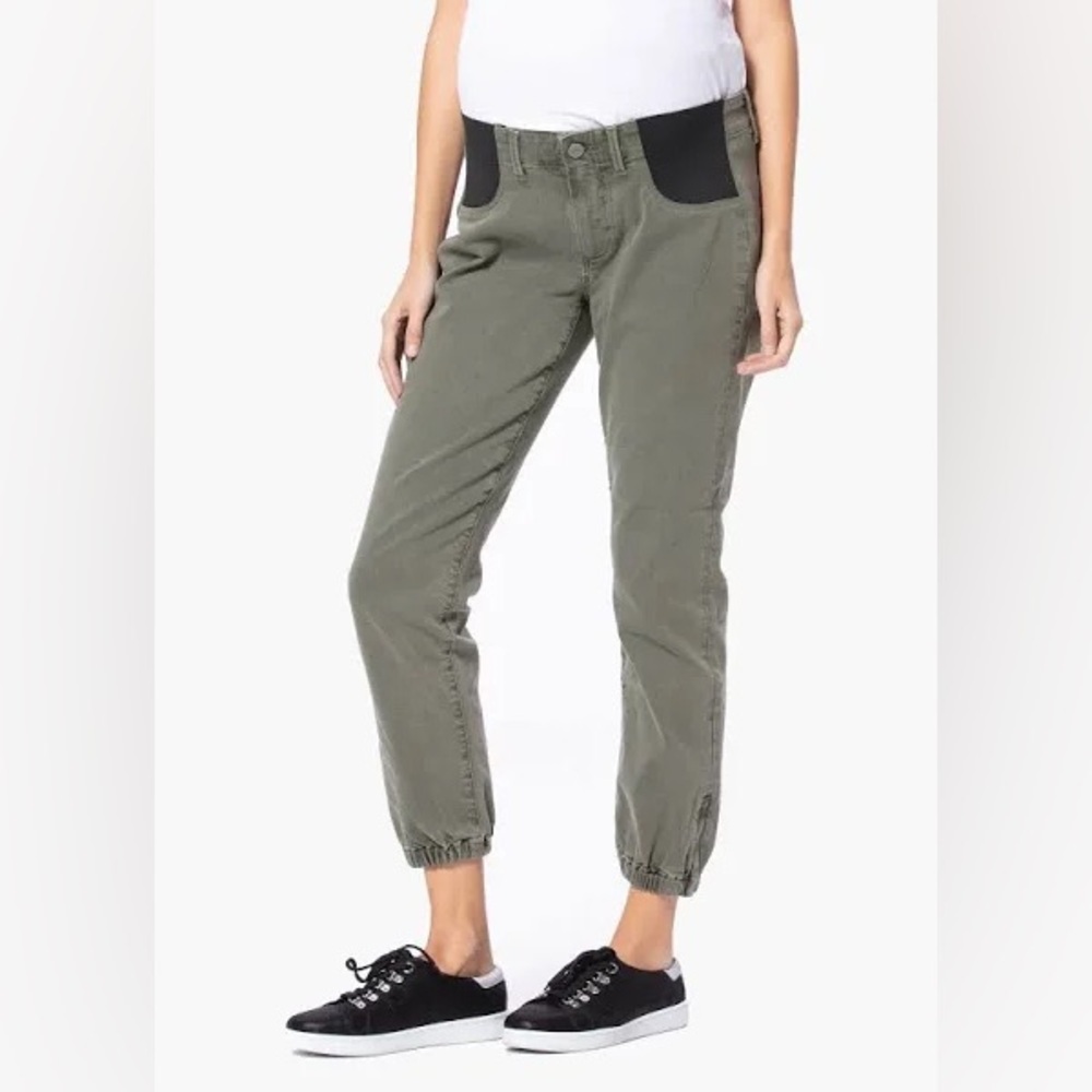 NWT Paige Mayslie Jo Mid Rise Slim Maternity Jogger Jeans Vintage Ivy Green